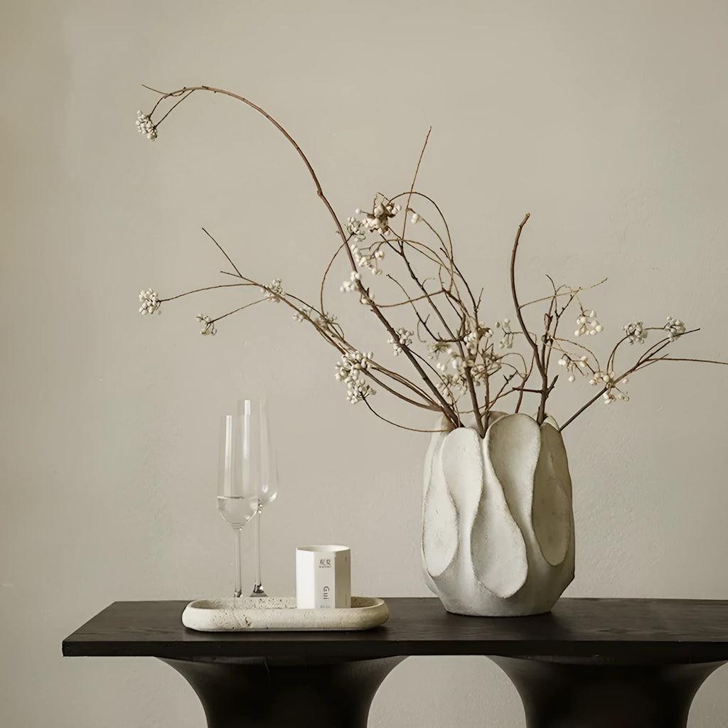 Irregular ceramic vase with magnesium clay finish for flower arrangements