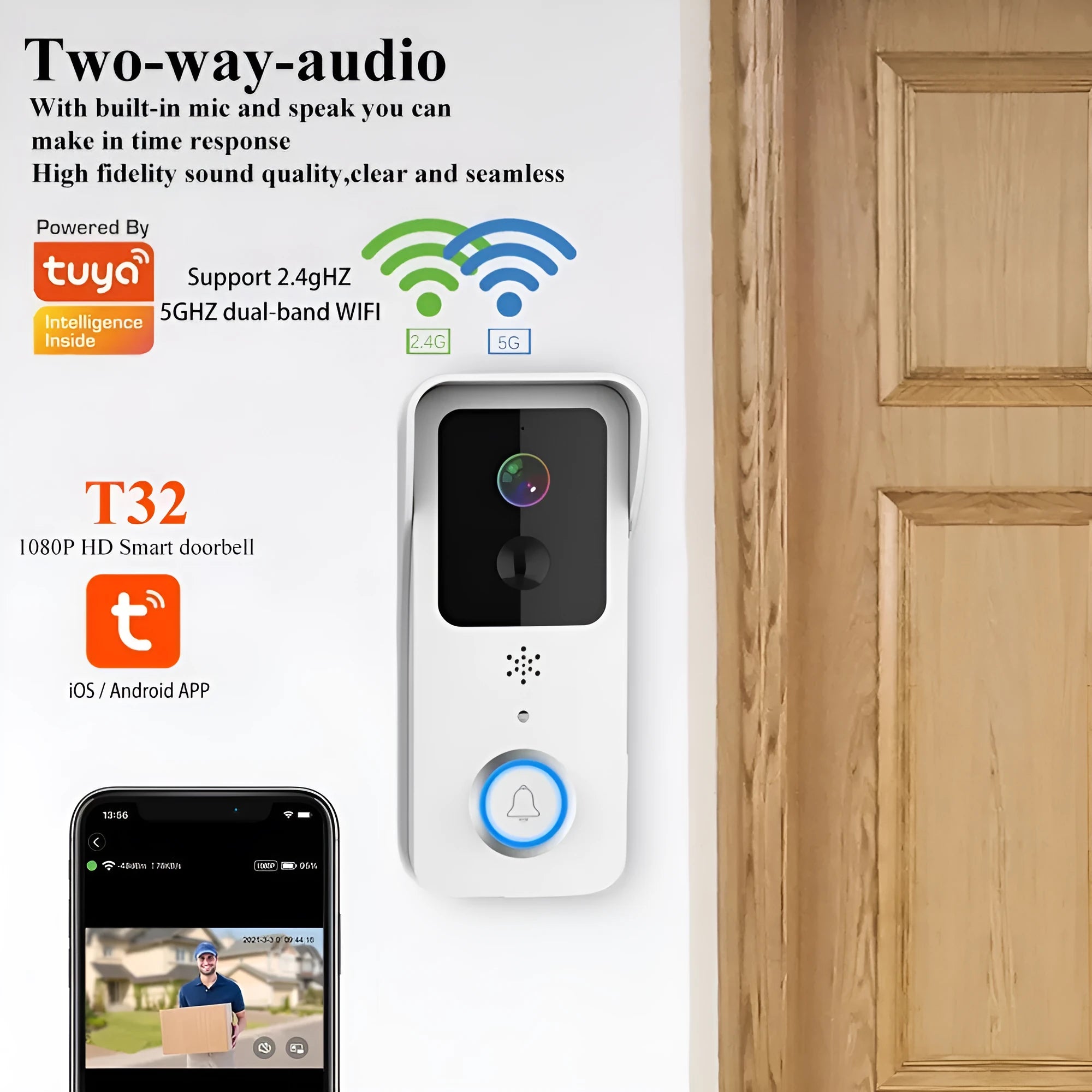Smart home visual doorbell intercom with HD camera and wireless design