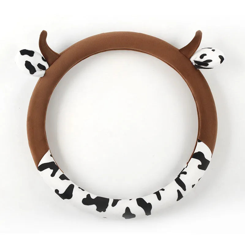 Plush car steering wheel cover in soft fabric with 38cm diameter measurement