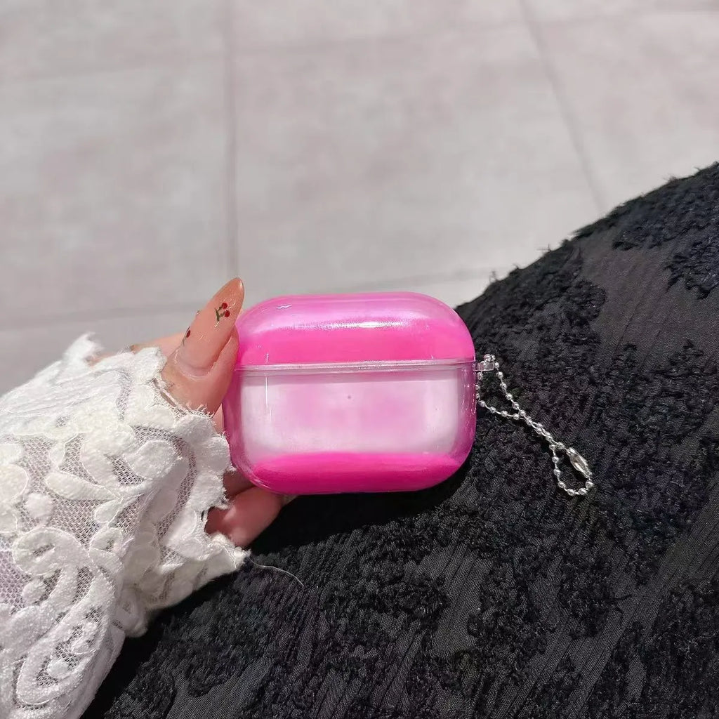 Fluorescent quicksand liquid luminous TPU earphone case with carabiner for AirPods, pink colour option