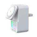 Wireless Bluetooth speaker with magnetic charging pad showing white and black colour options