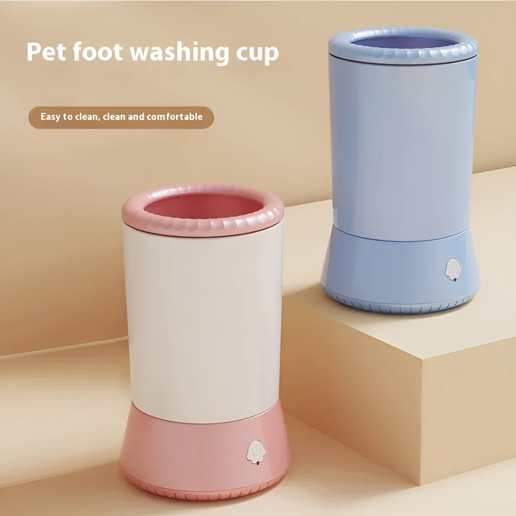 Electric foot-washing cup for dogs and cats in pink, blue, and white and blue colours