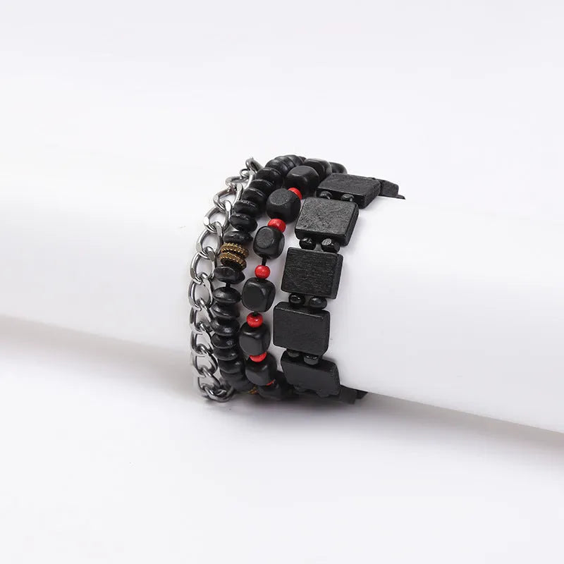 Retro woven alloy men's beaded bracelet set of four unisex handmade bracelets in different colours