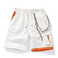 Men's loose fit bamboo fiber sports shorts in black, blue, coffee, and white with high waist and straight leg design