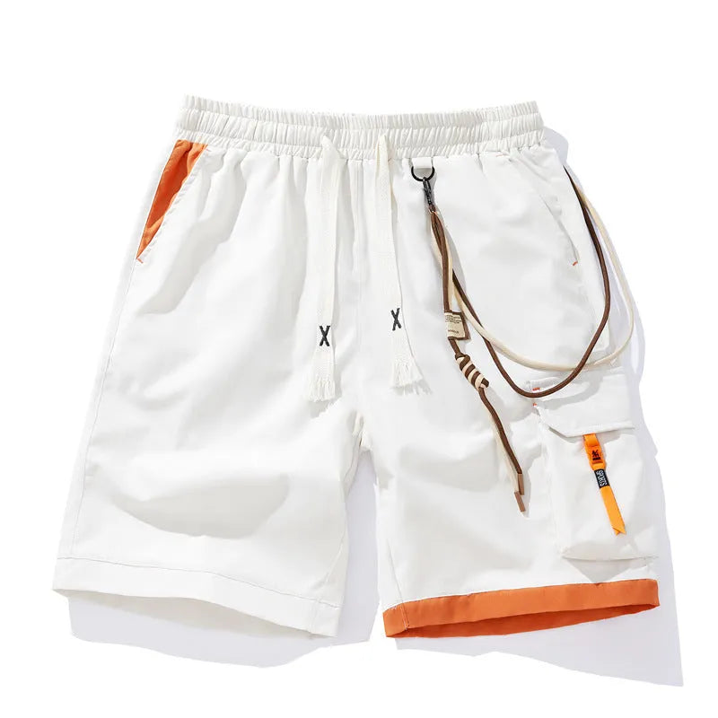 Men's loose fit bamboo fiber sports shorts in black, blue, coffee, and white with high waist and straight leg design