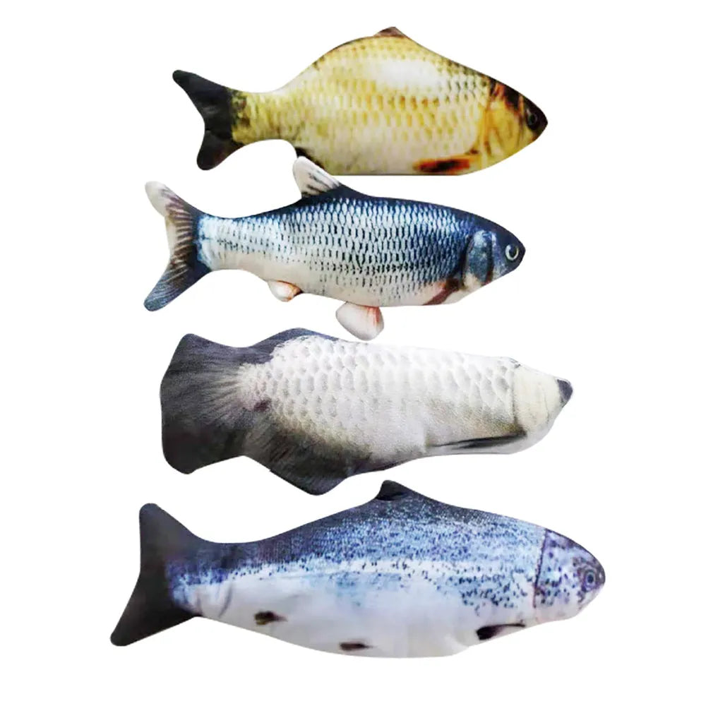 Electric jumping fish cat toy 30cm long with USB cable, multicolour options including carp and clownfish designs