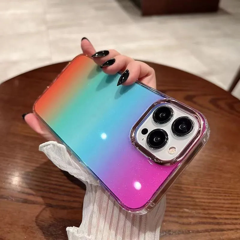 Starry gradient acrylic transparent mobile phone case back cover for iPhone, rainbow colour option