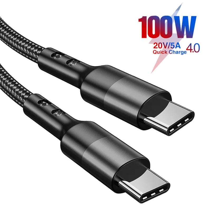 100W USB-C to USB-C PD fast charging cable with aluminium alloy connectors in black