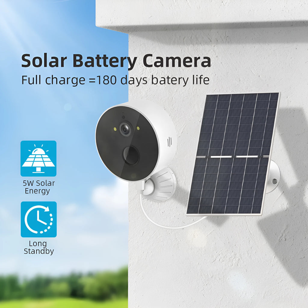 Outdoor solar security camera with solar panel for garden surveillance