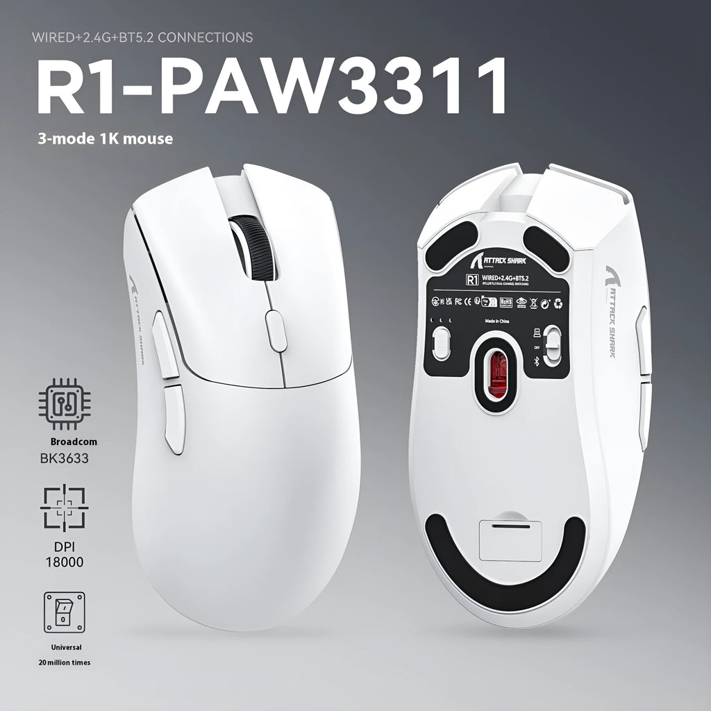 Attack Shark wireless Bluetooth three-mode mouse in black, red, or white colours