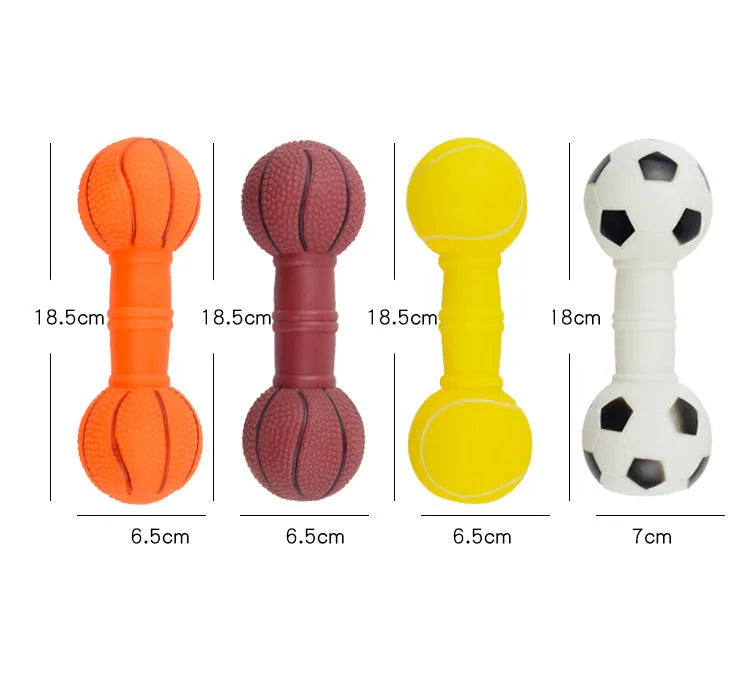PVC football dumbbell shaped dog squeaky toy in four colour options