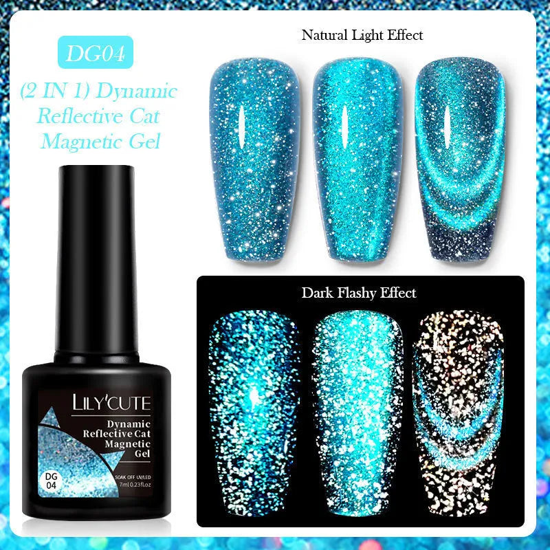 Diamond In The Debris Cat Eye Series UV Nail Polish Gel bottle showing glitter and diamond particles, with nail glue.