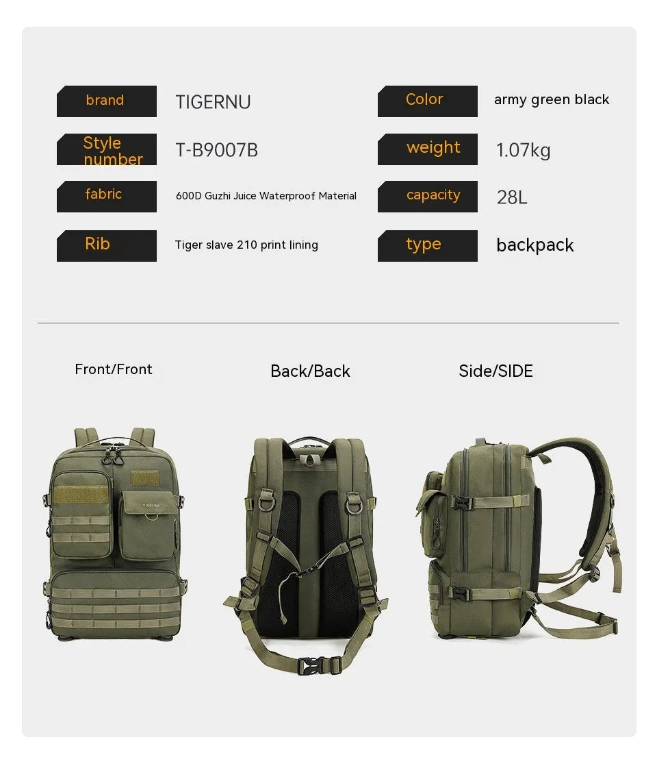 Waterproof tactical backpack in Army Green colour with 17-inch size and 20-35L capacity
