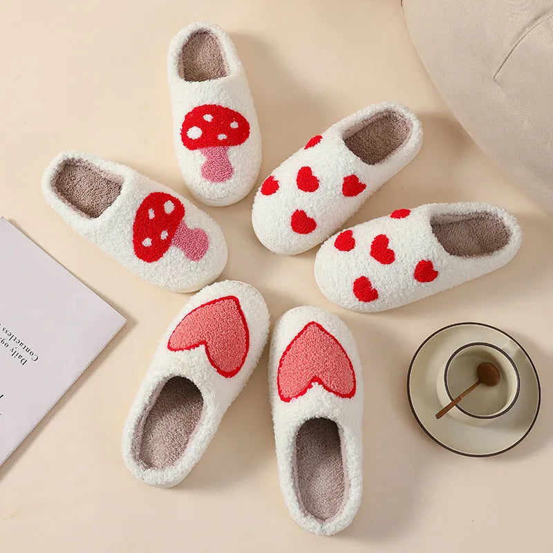 Women's cartoon plush home slippers in Big Love design with round toe and PVC sole