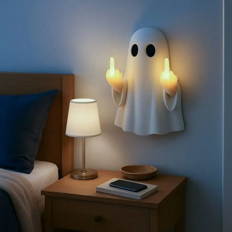 Small white ghost statue night lamp with modern design for Halloween decoration measuring 19.85cm tall