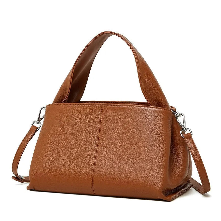 Retro texture cowhide messenger bag in horizontal square shape with double-joint shoulder straps