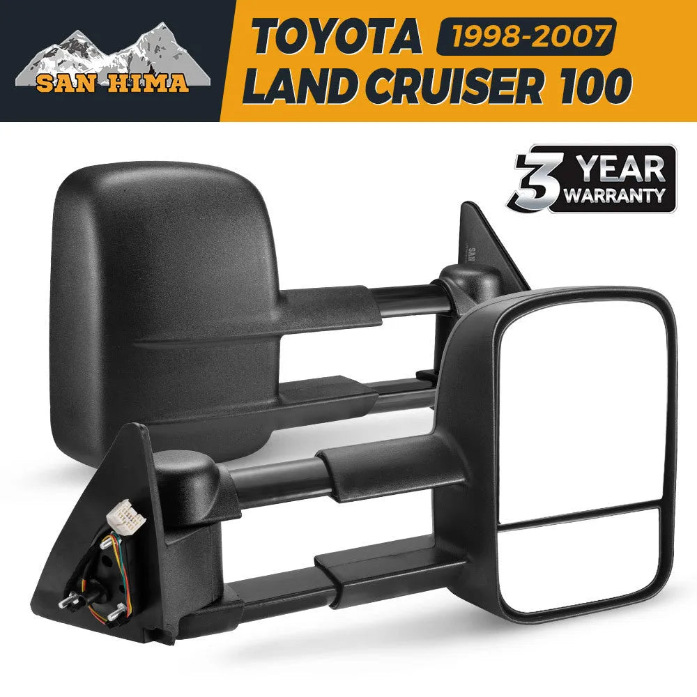 Black foldable side mirror pair for Toyota Land Cruiser 100 (1998-2007 model)