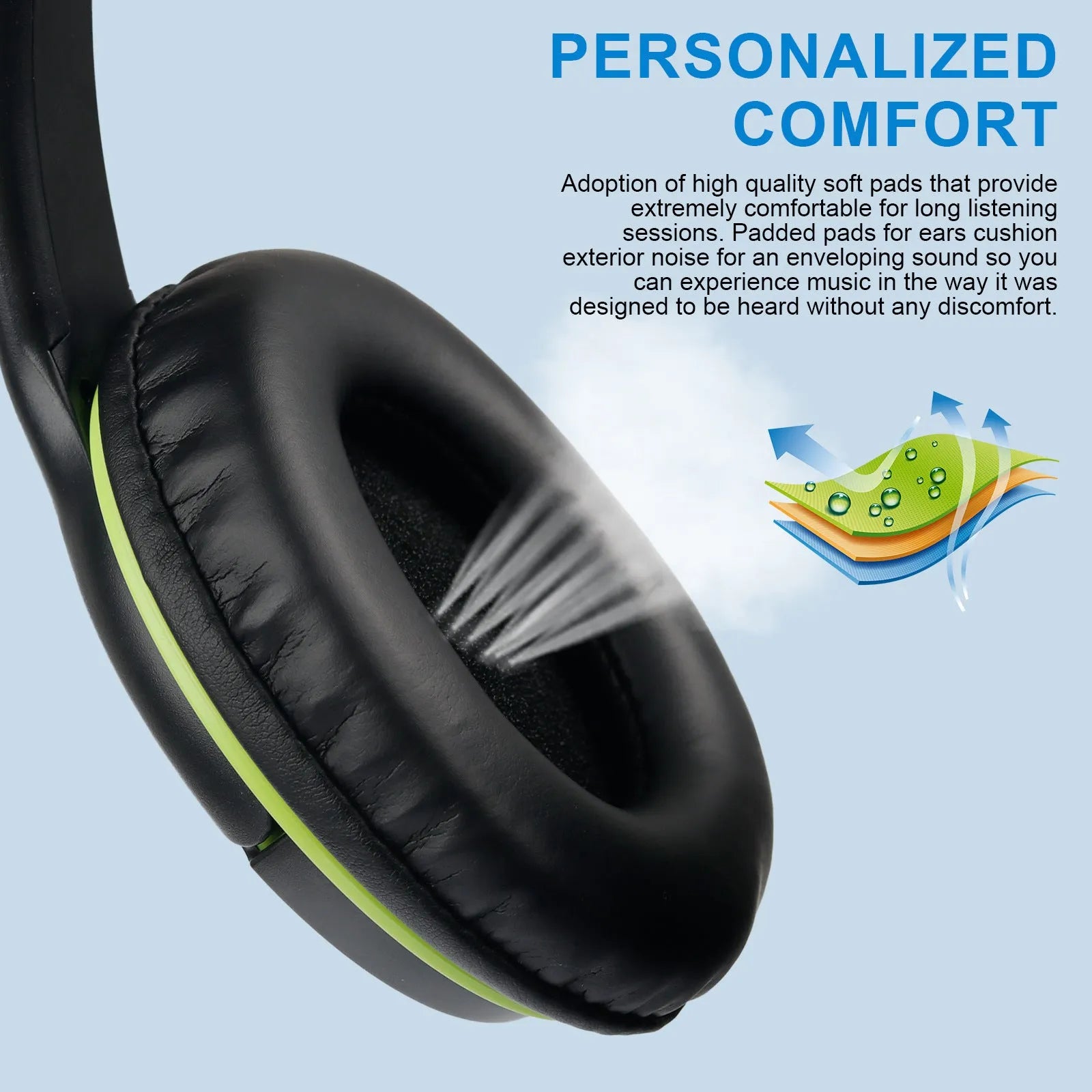 Black wired over-ear headset with headband, PU earmuffs, and 3.5mm plug for PC computer use
