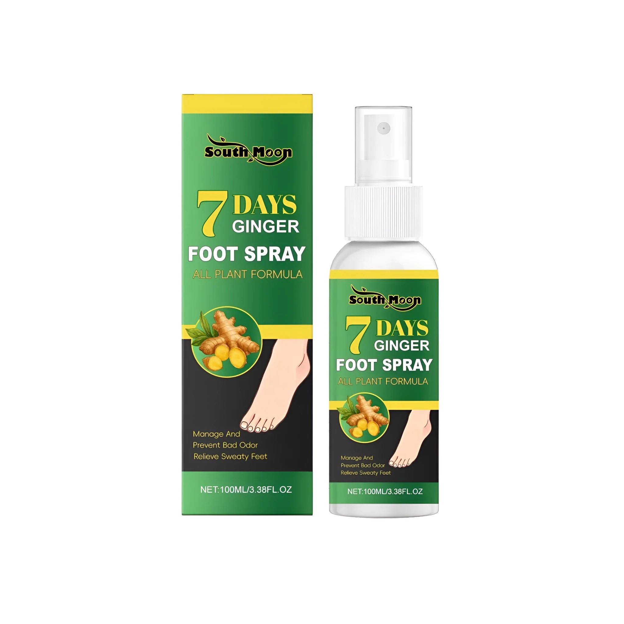 Ginger foot spray 100ml bottle with natural ginger extract and ginger root oil for refreshing feet