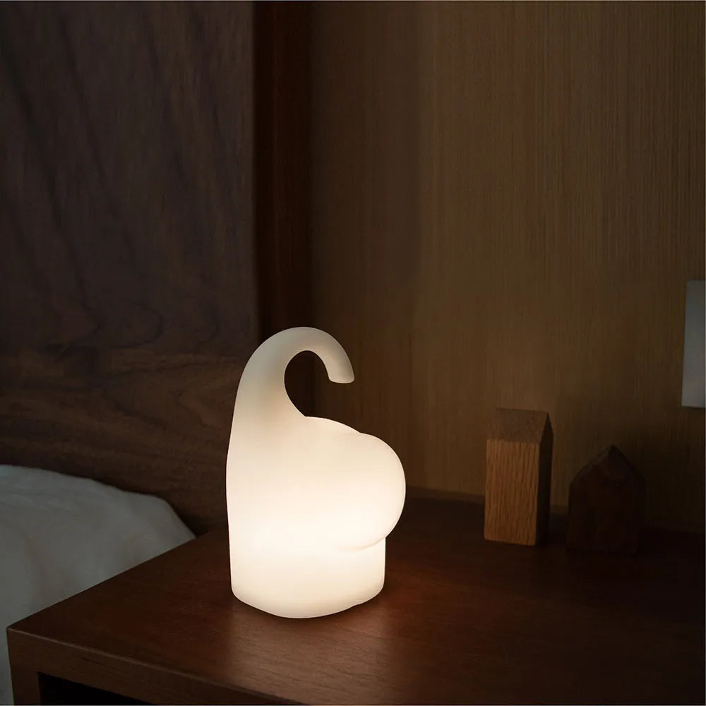 Elephant silicone night light with USB port and warm white LED illumination