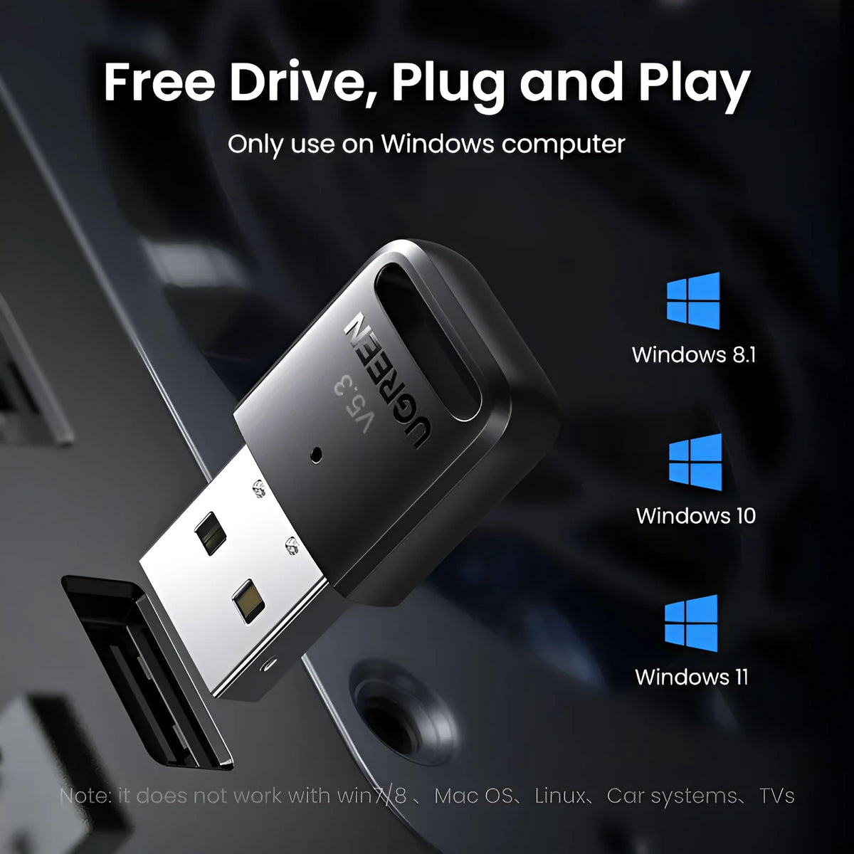 USB Bluetooth 5.0 adapter model CM390 in compact packaging, 20 metre wireless range
