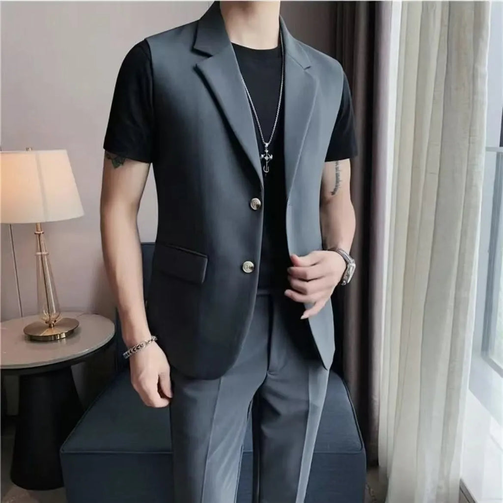 High Sense men's slim fit vest in black, white, and blue with polyester lining