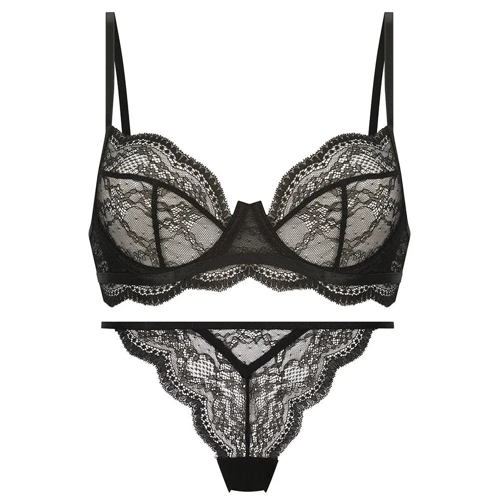Women's French bra suit bikini set with fixed double-shoulder straps in three colour options