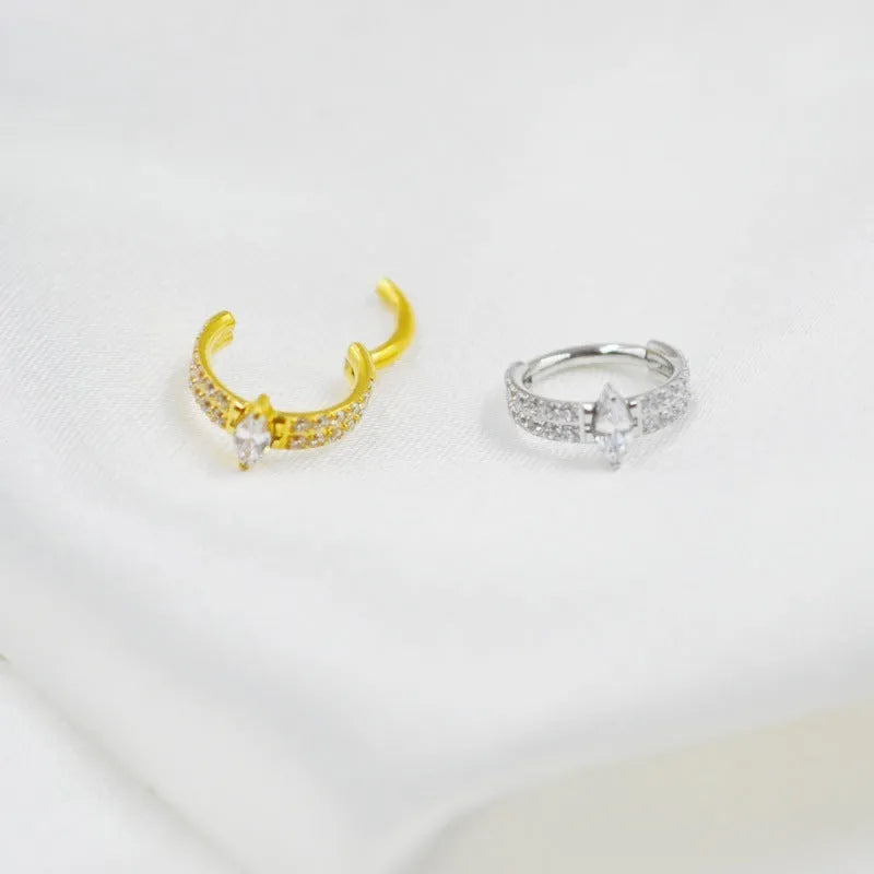 Ladies titanium steel heart-shaped zircon earrings with diamond treatment in silver or gold colour measuring 1.2x8mm