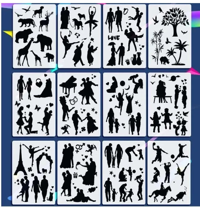 White plastic drawing stencil templates with various pattern designs for craft projects