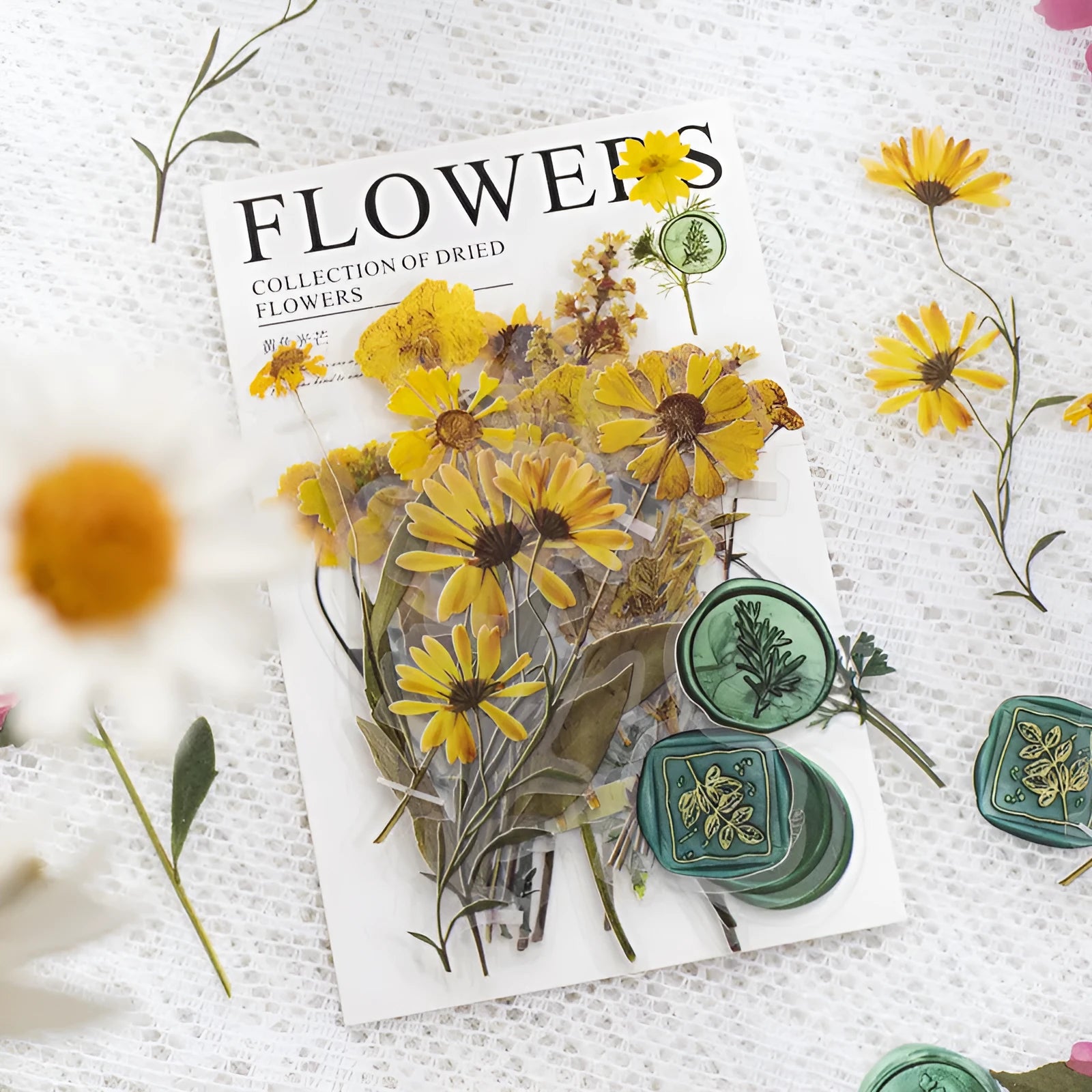 Dried flowers journal stickers pack with 40 PET sheets in eight colour variations