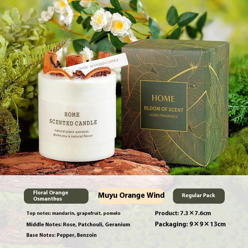Handmade soy wax aromatherapy candle in cup shape with real flower fragrance, available in four scents and gift box style