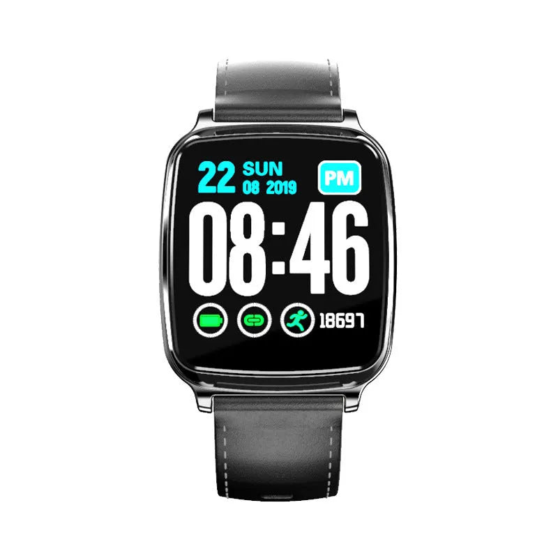 M8 smart fitness bracelet with touch screen shown in black, brown, gold, and silver colour options on a wrist.