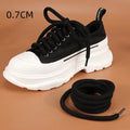Solid colour round woven shoelaces for bread shoes in white, beige, and black.