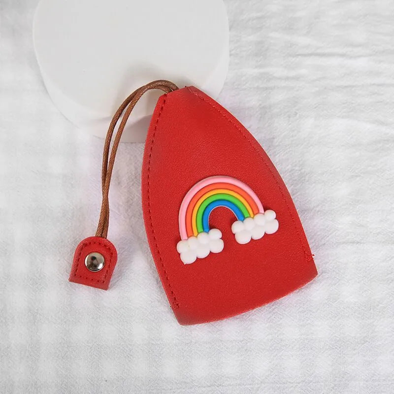 Cartoon pull-out car key case in PU leather with various design options including cactus, rabbit, and fruit themes