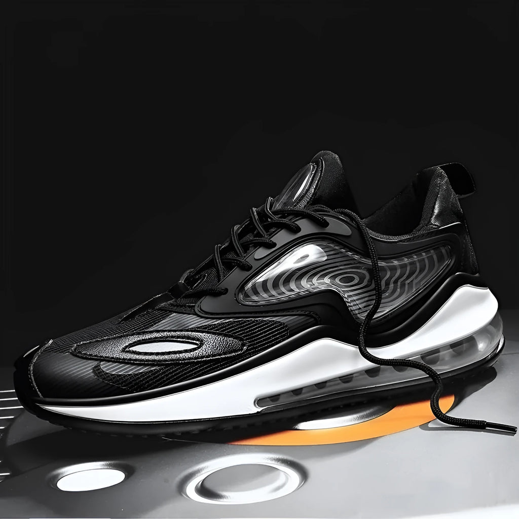 Men's air cushion summer shoes in Space Black with breathable mesh upper and rubber sole
