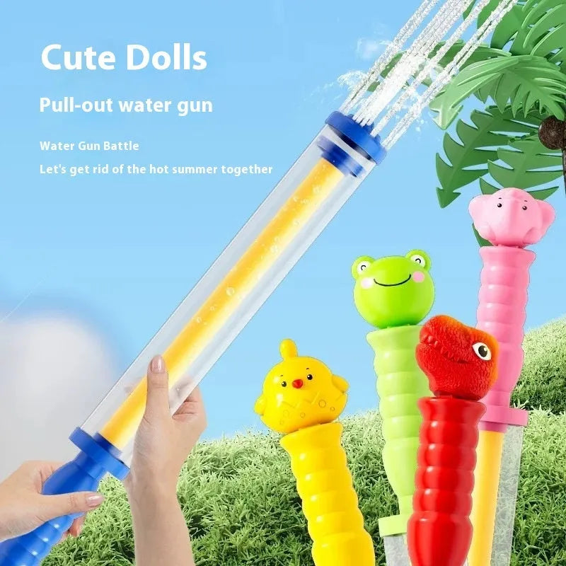 Children's plastic pull-out water gun in pink 48cm length for outdoor summer play
