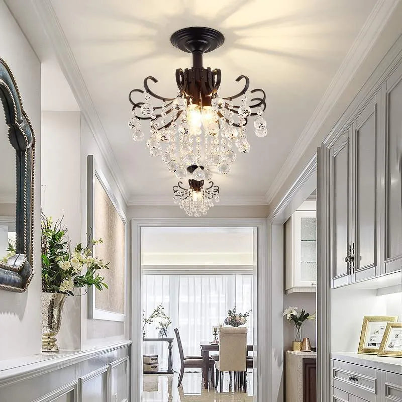 Gold glass chandelier with iron body, 33cm diameter, 40cm height, adjustable 0.5m drop, LED ceiling light