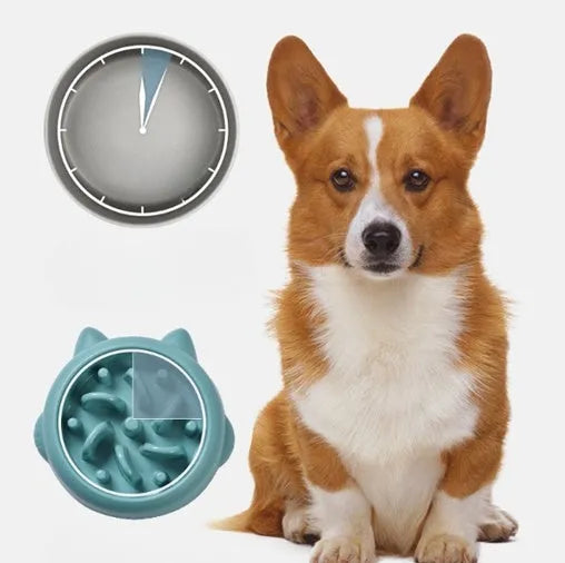 Green bone-shaped slow feeder dog bowl with internal ridges for anti-gulping feeding.