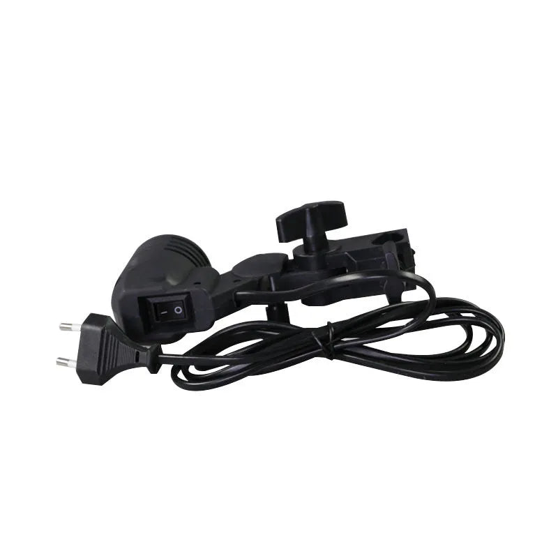 Black photographic single lamp holder with reinforced nylon connector and power cords.