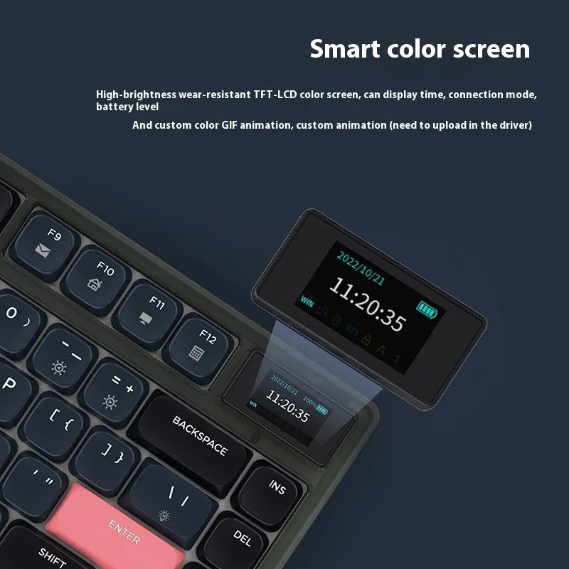 Ajazz AK832PRO three-mode mechanical keyboard in green colour with RGB lighting and compact 81-key layout.