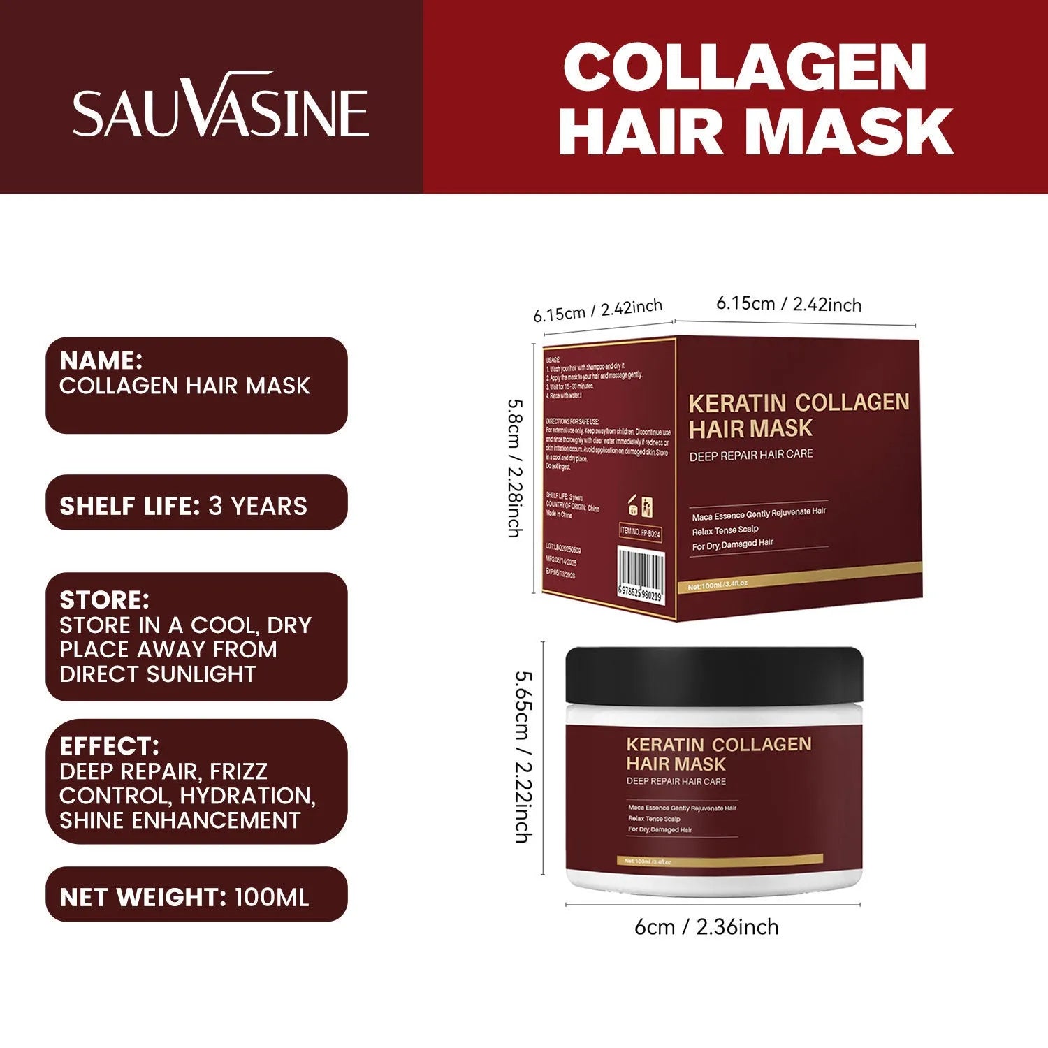 100ml collagen hair mask for moisturising and repairing treatment of dense hair