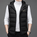 Men's fashion vest sleeveless down jacket in black, high-waist cut, acrylic fabric