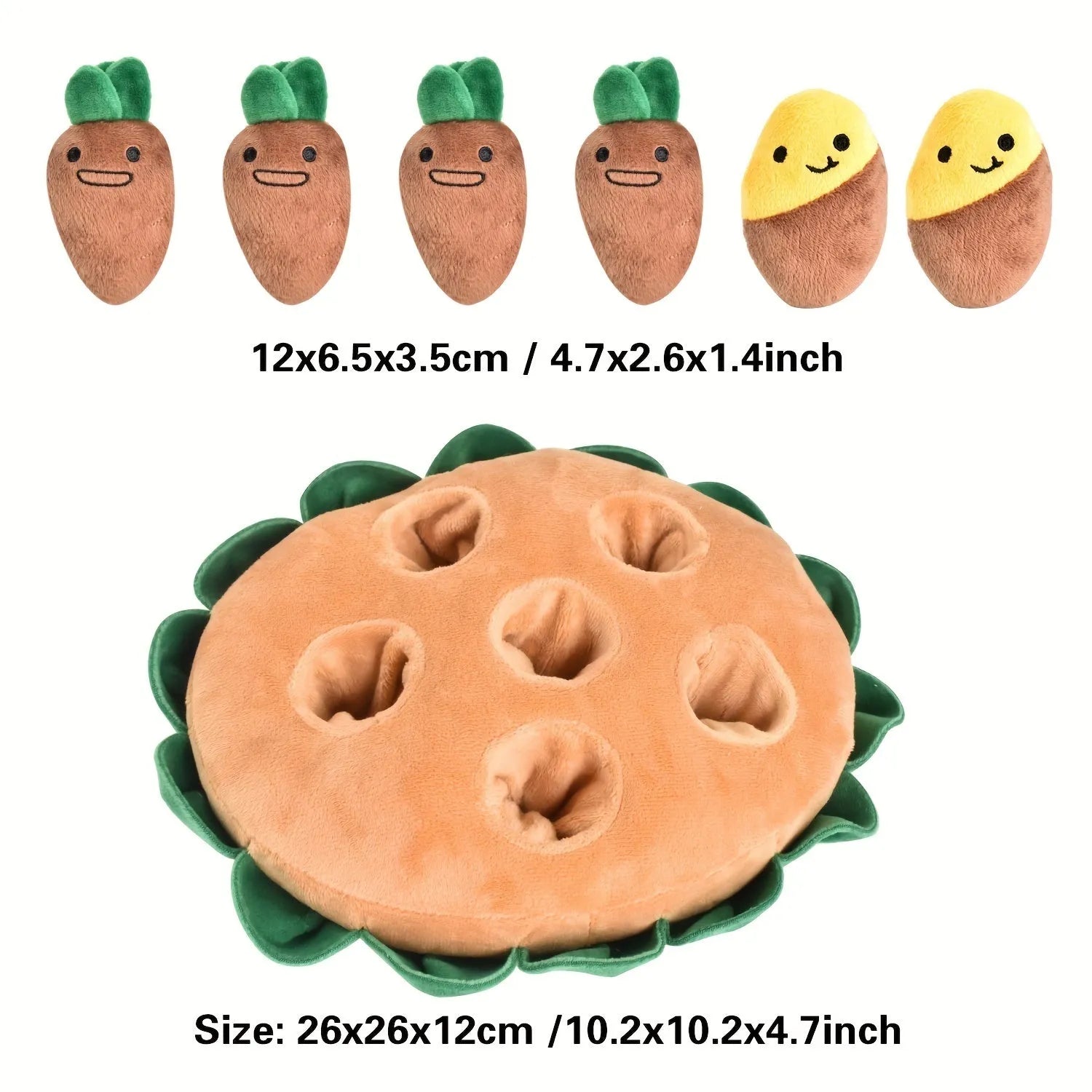 Yellow interactive dog puzzle mat with flaps and removable squeaky toys for slow feeding and foraging games.