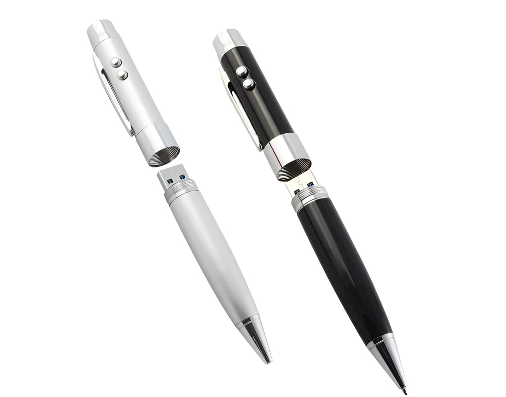 Multi-function USB pen with metal shell and laser pointer, black colour, USB 2.0 connector