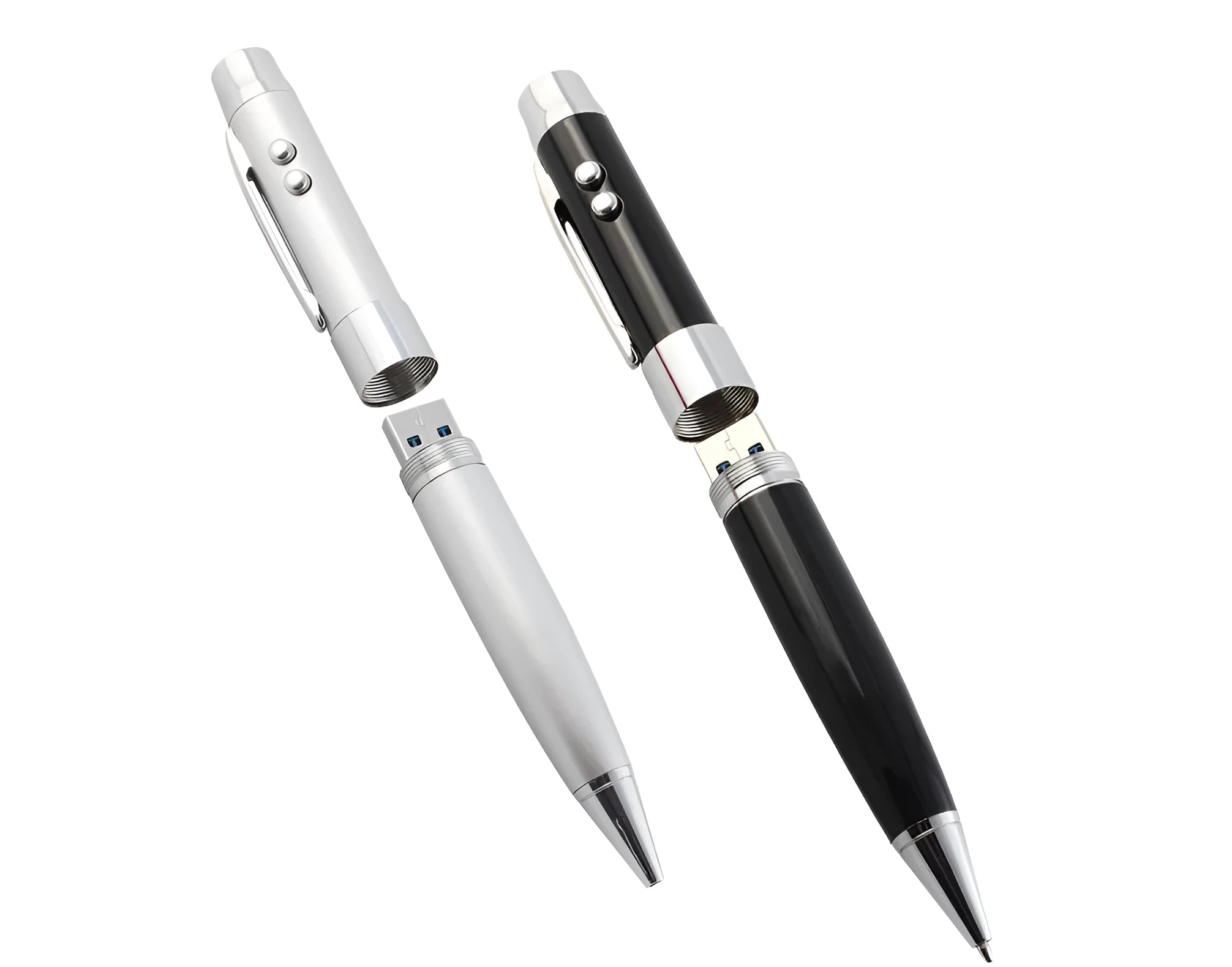 Multi-function USB pen with metal shell and laser pointer, black colour, USB 2.0 connector