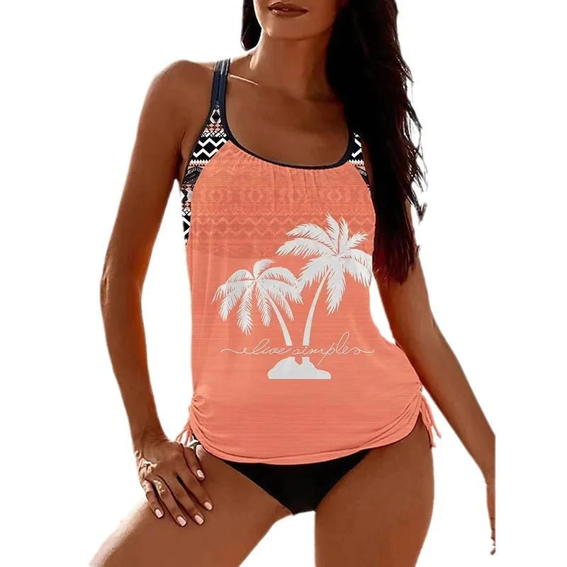 Women's loose fit tangini style bikini bottom briefs in polyester fabric on a white background.
