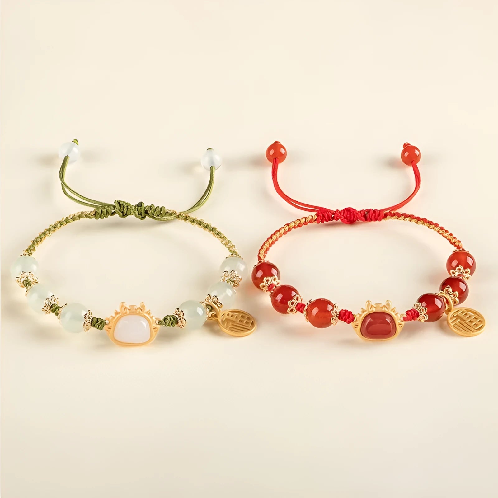 Xiao Hong rope bracelet for women with agate diamond beads and dragon motif, electroplated finish, Chinese style