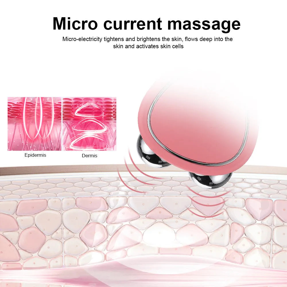Micro-current beauty instrument with three functions in pink colour for home use