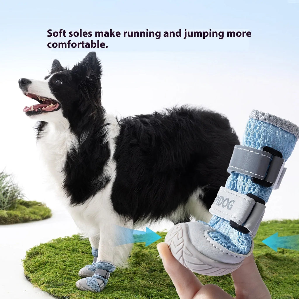 Cartoon style dog shoes in Bondi blue colour made from breathable PU material for summer paw protection