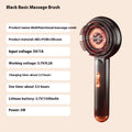 Black and red plastic massage hair comb with red and blue lights showing 24cm length